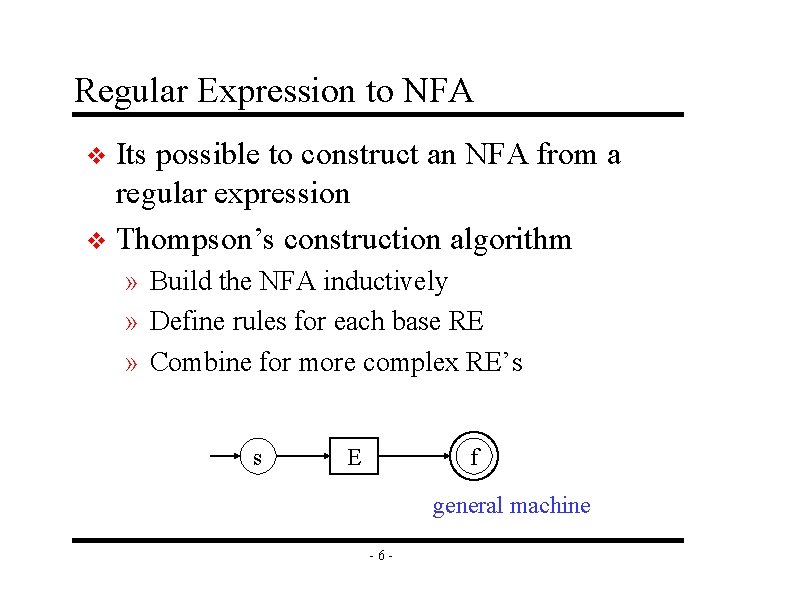 Regular Expression to NFA Its possible to construct an NFA from a regular expression