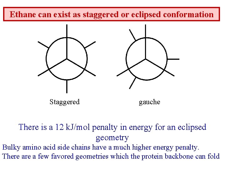 Ethane can exist as staggered or eclipsed conformation Staggered gauche There is a 12