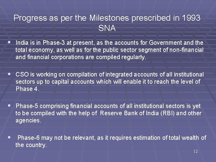 Progress as per the Milestones prescribed in 1993 SNA § India is in Phase-3