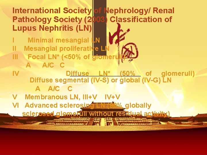 International Society of Nephrology/ Renal Pathology Society (2003) Classification of Lupus Nephritis (LN) I