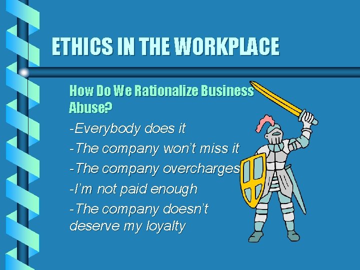 ETHICS IN THE WORKPLACE How Do We Rationalize Business Abuse? -Everybody does it -The