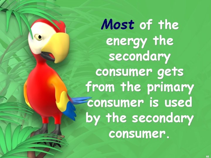 Most of the energy the secondary consumer gets from the primary consumer is used