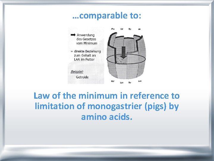 …comparable to: Law of the minimum in reference to limitation of monogastrier (pigs) by