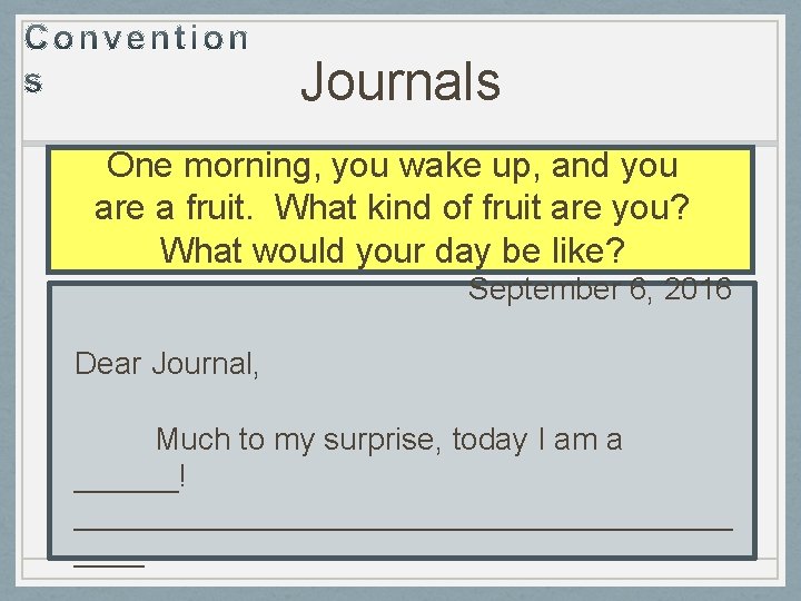 Journals One morning, you wake up, and you are a fruit. What kind of