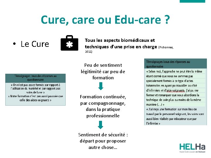 Cure, care ou Edu-care ? • Le Cure Tous les aspects biomédicaux et techniques