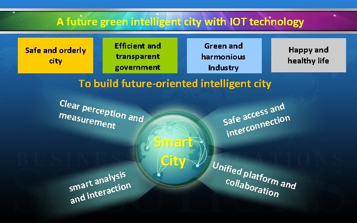 A future green intelligent city with IOT technology Safe and orderly city Efficient and