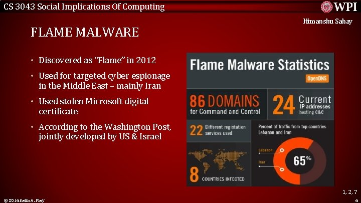 CS 3043 Social Implications Of Computing Himanshu Sahay FLAME MALWARE • Discovered as “Flame”