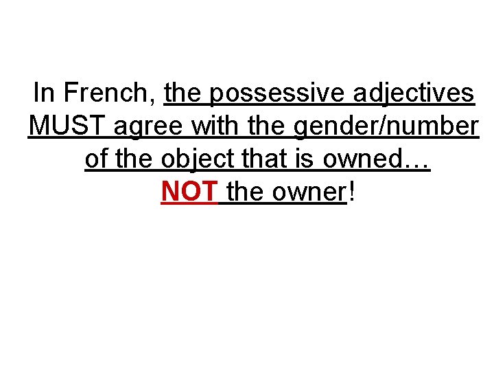 In French, the possessive adjectives MUST agree with the gender/number of the object that