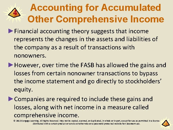 4 Accounting for Accumulated Other Comprehensive Income ►Financial accounting theory suggests that income represents