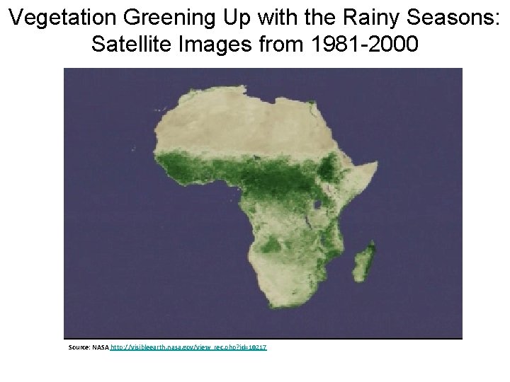 Vegetation Greening Up with the Rainy Seasons: Satellite Images from 1981 -2000 Source: NASA