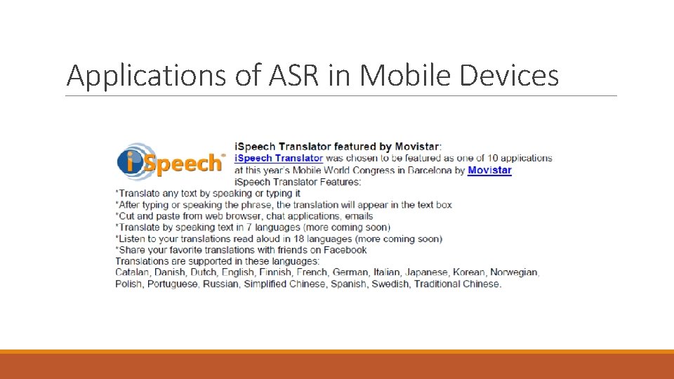 Applications of ASR in Mobile Devices 