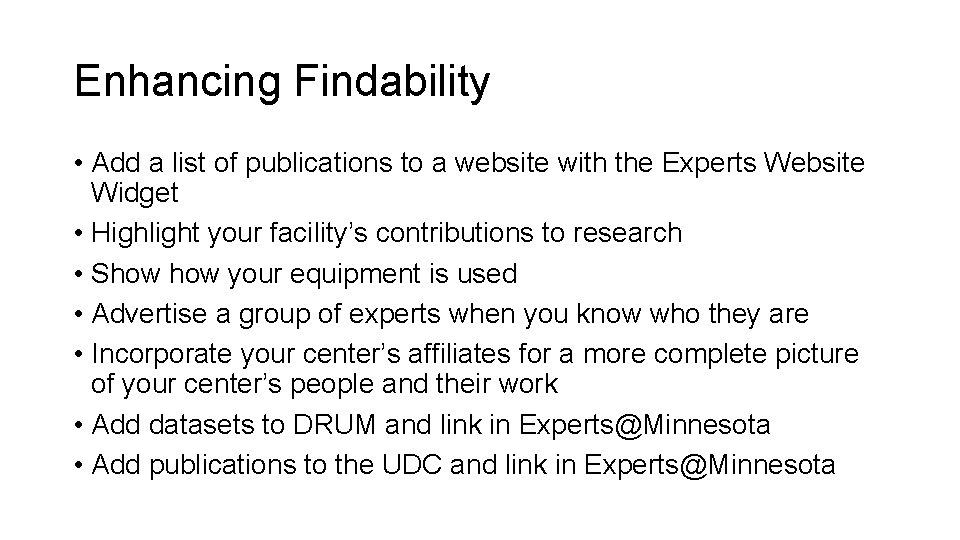Enhancing Findability • Add a list of publications to a website with the Experts