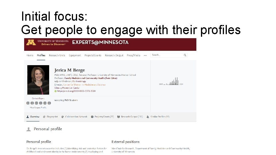 Initial focus: Get people to engage with their profiles 