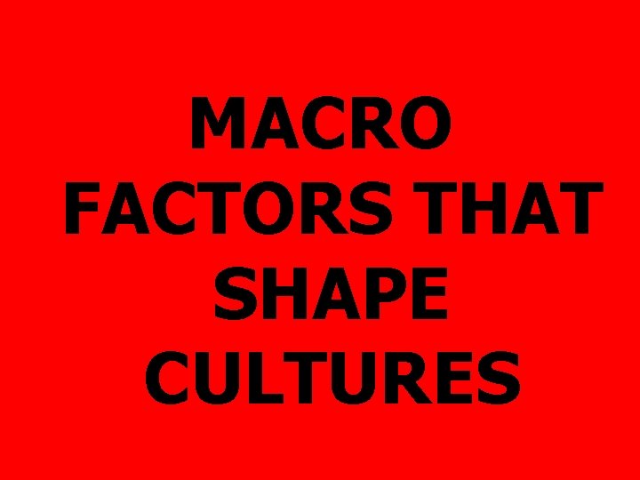 MACRO FACTORS THAT SHAPE CULTURES 