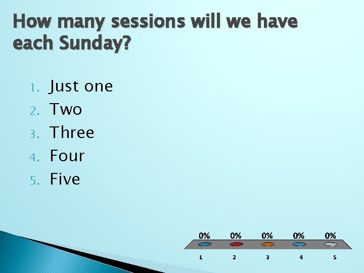 How many sessions will we have each Sunday? 1. 2. 3. 4. 5. Just