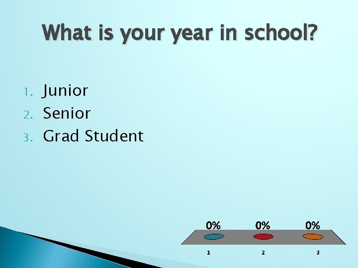 What is your year in school? 1. 2. 3. Junior Senior Grad Student 