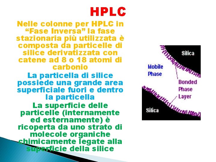 HPLC Nelle colonne per HPLC in “Fase Inversa” la fase stazionaria più utilizzata è