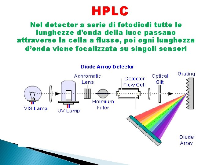 HPLC Nel detector a serie di fotodiodi tutte le lunghezze d’onda della luce passano