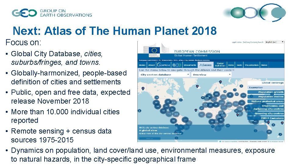 Next: Atlas of The Human Planet 2018 Focus on: • Global City Database, cities,