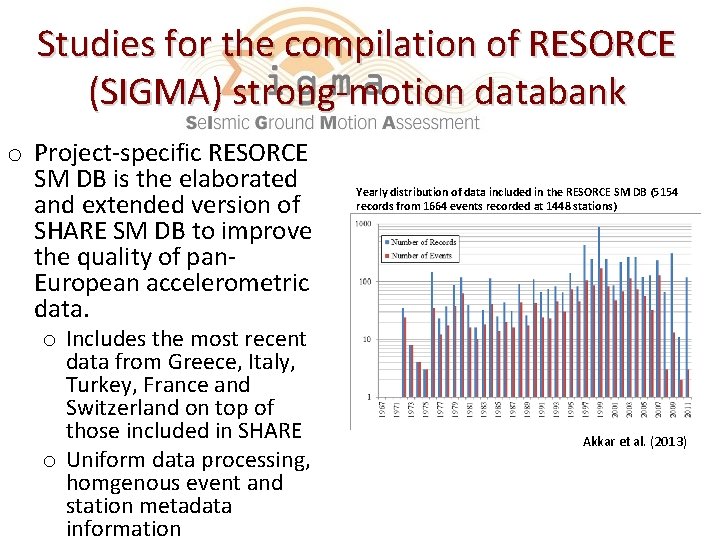 Studies for the compilation of RESORCE (SIGMA) strong-motion databank o Project-specific RESORCE SM DB