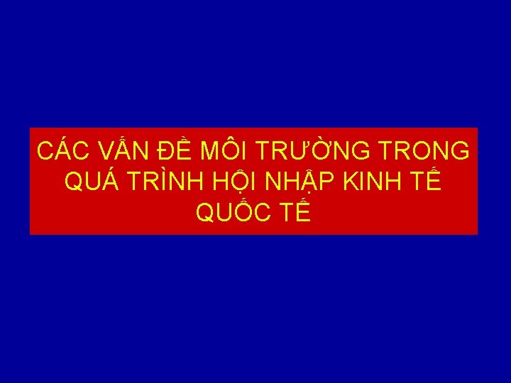 CÁC VẤN ĐỀ MÔI TRƯỜNG TRONG QUÁ TRÌNH HỘI NHẬP KINH TẾ QUỐC TẾ