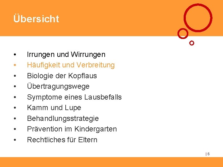 Übersicht • • • Irrungen und Wirrungen Häufigkeit und Verbreitung Biologie der Kopflaus Übertragungswege