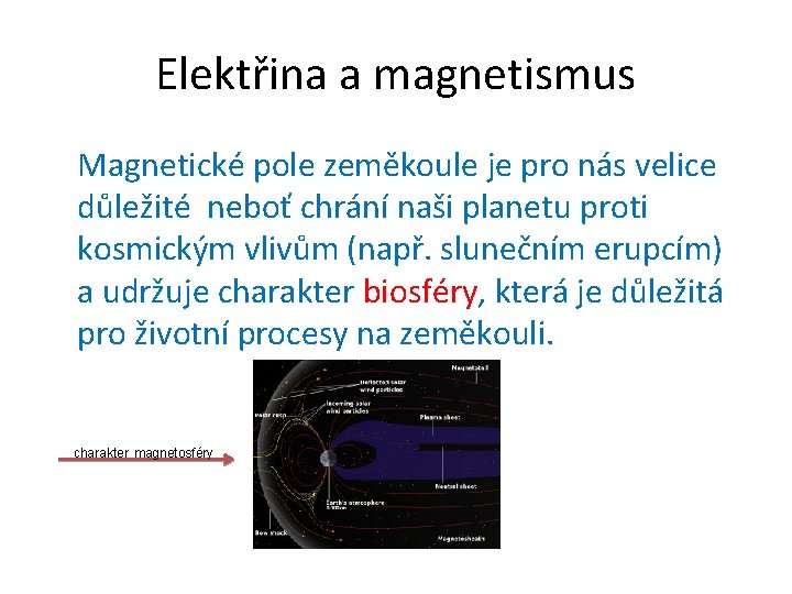 Elektřina a magnetismus Magnetické pole zeměkoule je pro nás velice důležité neboť chrání naši