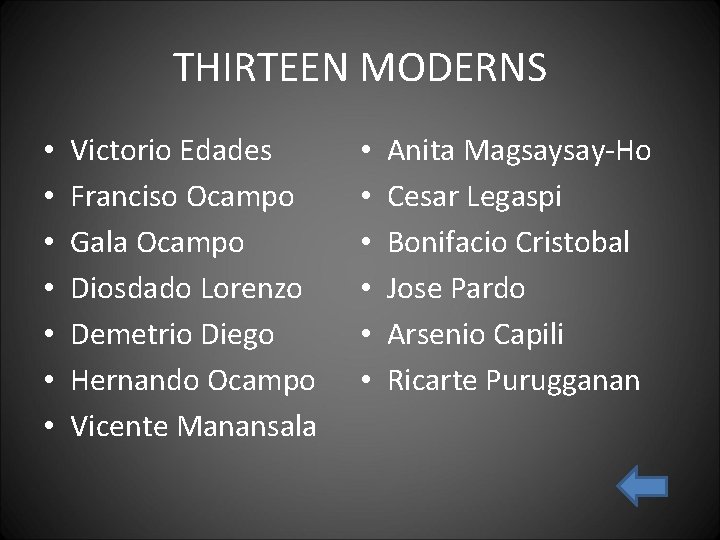 THIRTEEN MODERNS • • Victorio Edades Franciso Ocampo Gala Ocampo Diosdado Lorenzo Demetrio Diego