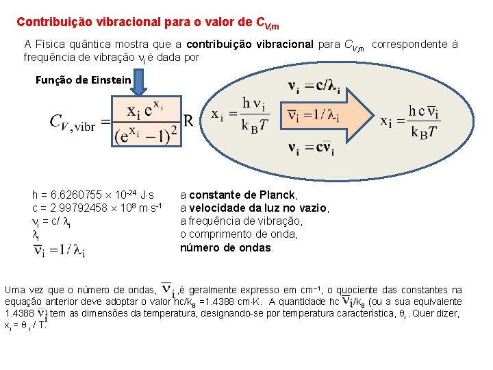 Contribuição vibracional para o valor de CV, m A Física quântica mostra que a