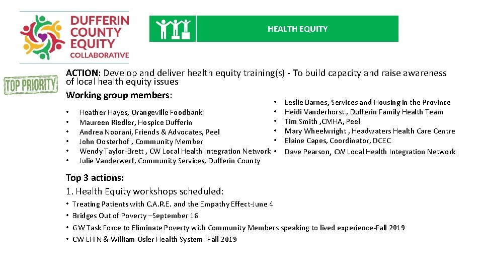 HEALTH EQUITY ACTION: Develop and deliver health equity training(s) - To build capacity and