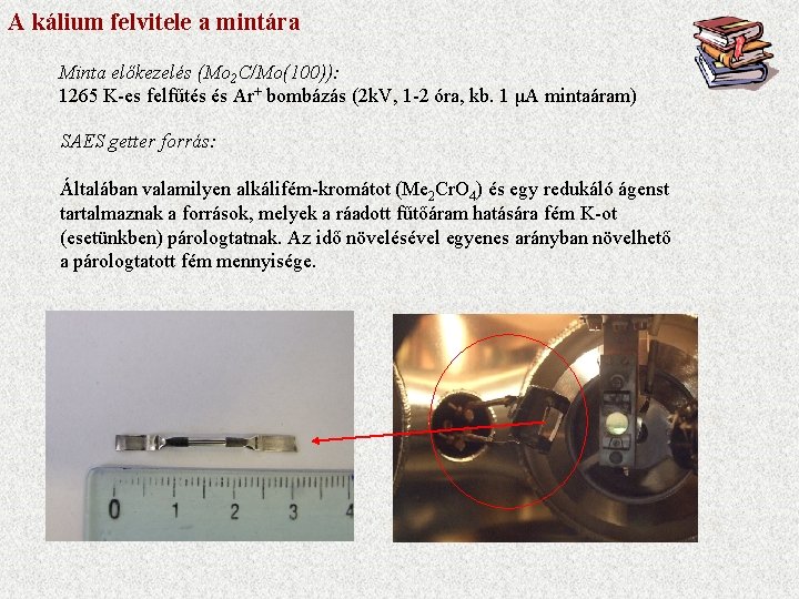 A kálium felvitele a mintára Minta előkezelés (Mo 2 C/Mo(100)): 1265 K-es felfűtés és