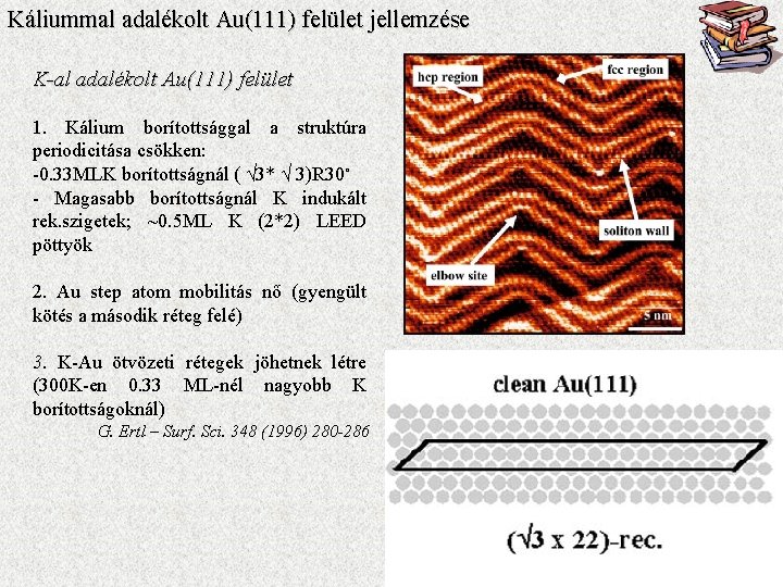 Káliummal adalékolt Au(111) felület jellemzése K-al adalékolt Au(111) felület 1. Kálium borítottsággal a struktúra