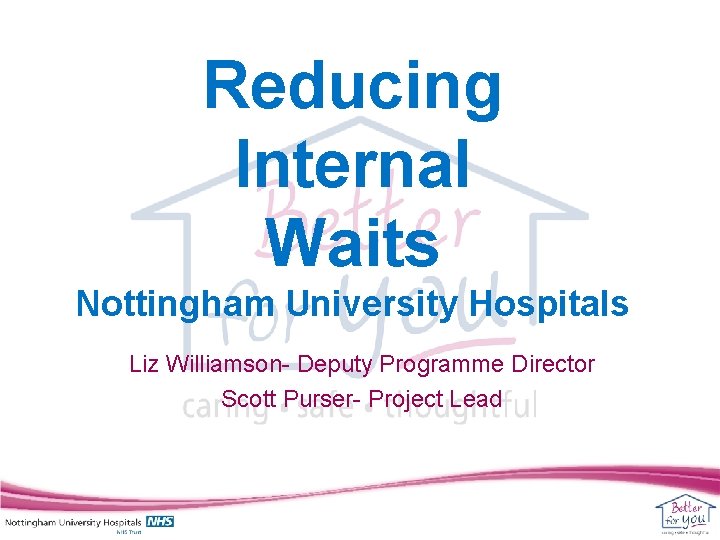 Reducing Internal Waits Nottingham University Hospitals Liz Williamson- Deputy Programme Director Scott Purser- Project