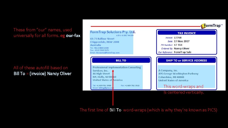 These from “our” names, used universally for all forms. eg our-fax All of these