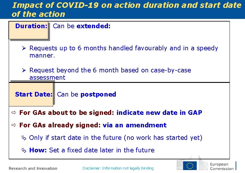 Impact of COVID-19 on action duration and start date of the action Duration: Can