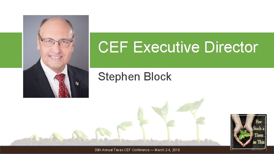 CEF Executive Director Stephen Block 30 th Annual Texas CEF Conference — March 2