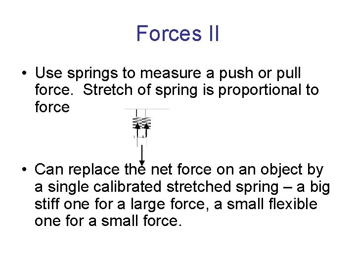 Forces II • Use springs to measure a push or pull force. Stretch of Forces II • Use springs to measure a push or pull force. Stretch of
