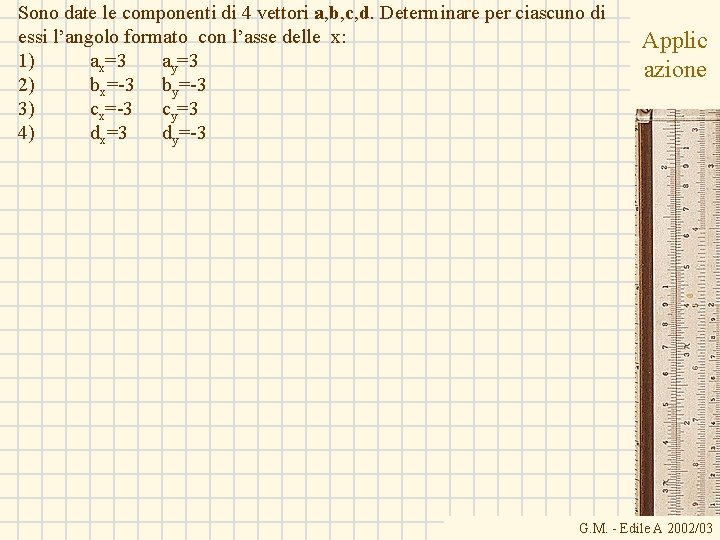 Sono date le componenti di 4 vettori a, b, c, d. Determinare per ciascuno