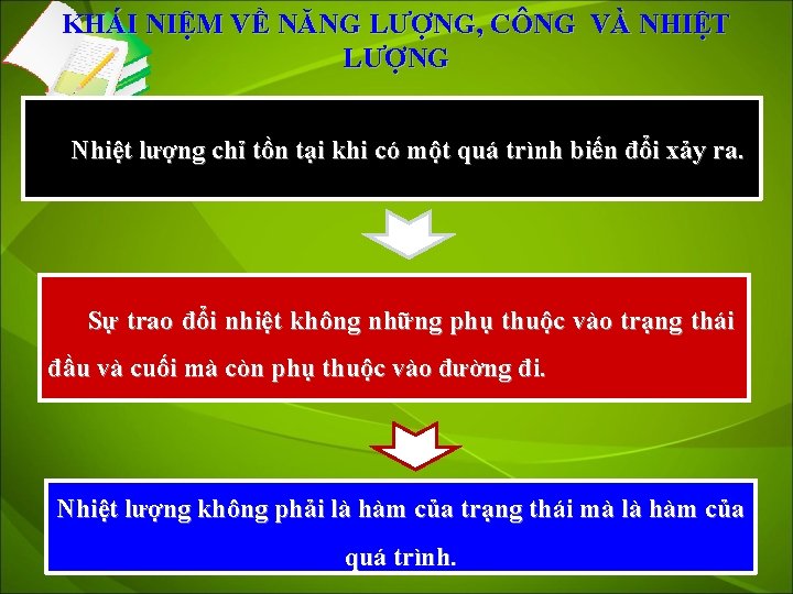 KHÁI NIỆM VỀ NĂNG LƯỢNG, CÔNG VÀ NHIỆT LƯỢNG Nhiệt lượng chỉ tồn tại