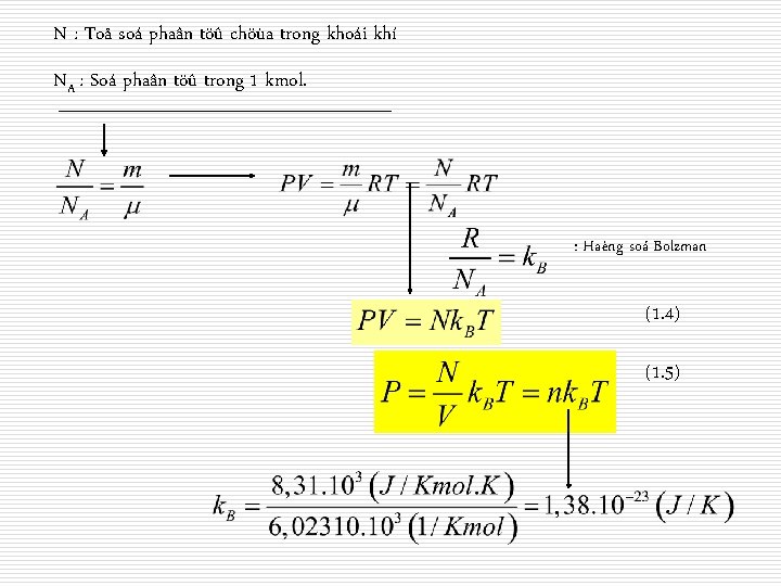 N : Toå soá phaân töû chöùa trong khoái khí NA : Soá phaân