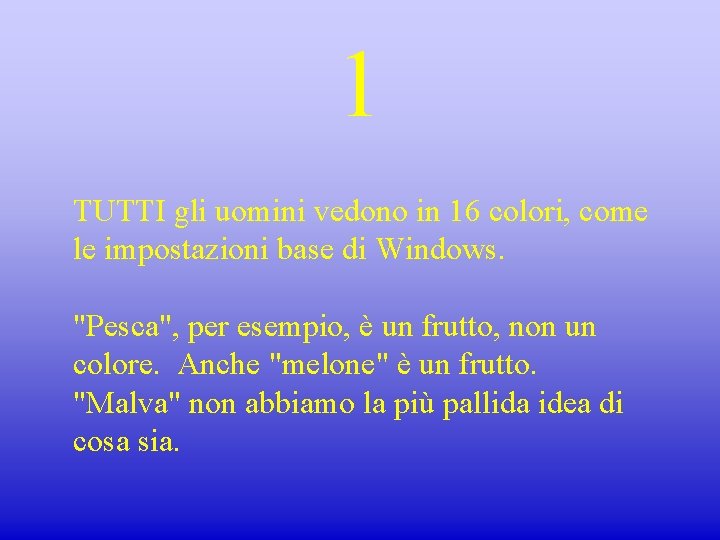 1 TUTTI gli uomini vedono in 16 colori, come le impostazioni base di Windows.