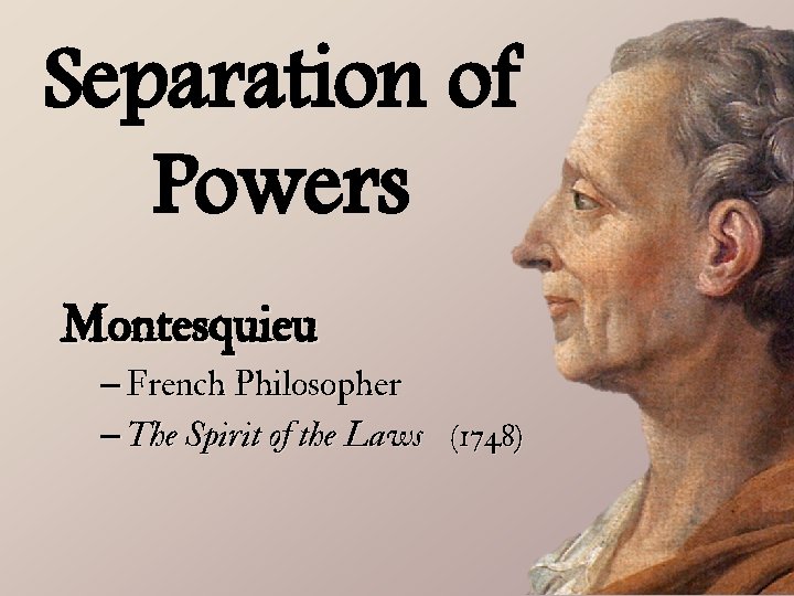 Separation of Powers Montesquieu – French Philosopher – The Spirit of the Laws (1748)