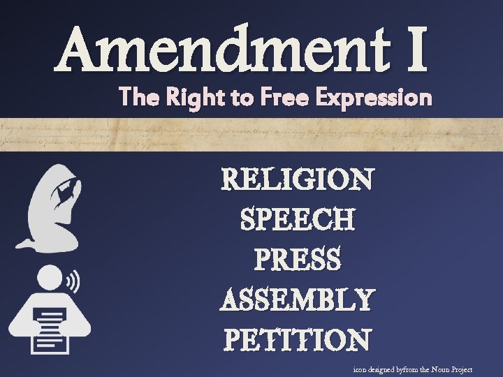Amendment I The Right to Free Expression RELIGION SPEECH PRESS ASSEMBLY PETITION icon designed