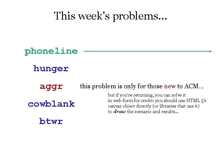 This week's problems… phoneline hunger aggr cowblank btwr this problem is only for those