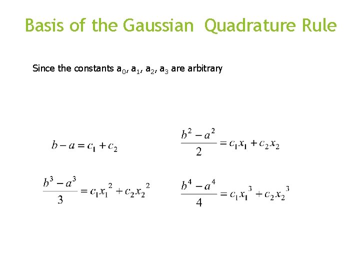 Basis of the Gaussian Quadrature Rule Since the constants a 0, a 1, a