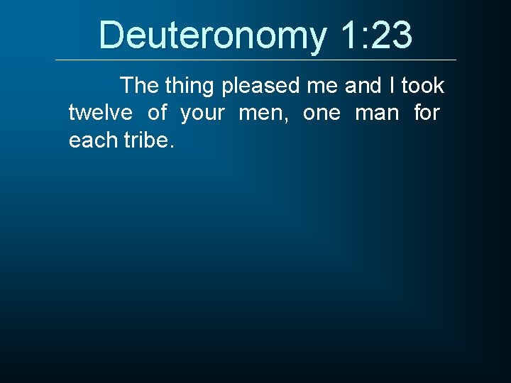 Deuteronomy 1: 23 The thing pleased me and I took twelve of your men,