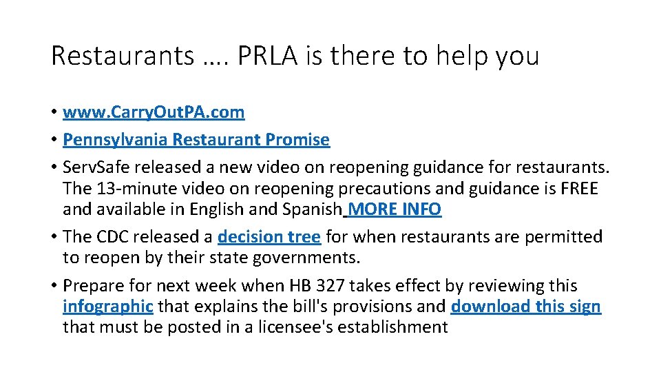 Restaurants …. PRLA is there to help you • www. Carry. Out. PA. com