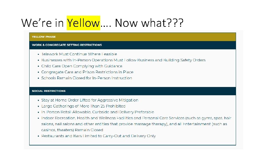 We’re in Yellow…. Now what? ? ? 
