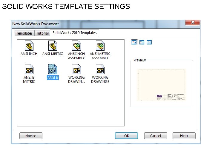 SOLID WORKS TEMPLATE SETTINGS 