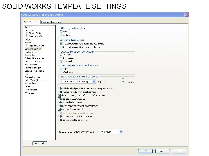 SOLID WORKS TEMPLATE SETTINGS 